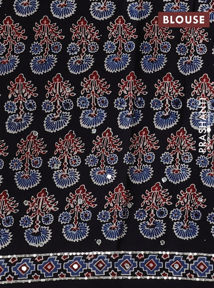 Modal silk saree black with allover ajrakh prints & sequin work and sequin embroidered work pallu