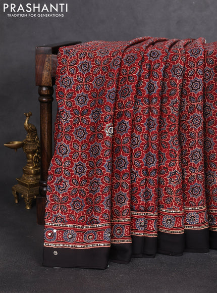 Modal silk saree maroon and black with allover ajrakh prints & sequin work and sequin embroidered work pallu