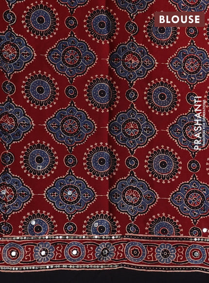 Modal silk saree maroon and black with allover ajrakh prints & sequin work and sequin embroidered work pallu
