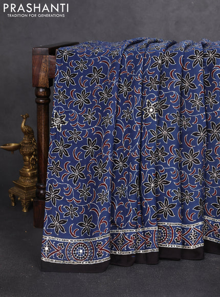 Modal silk saree blue with allover ajrakh prints & sequin work and sequin embroidered work pallu