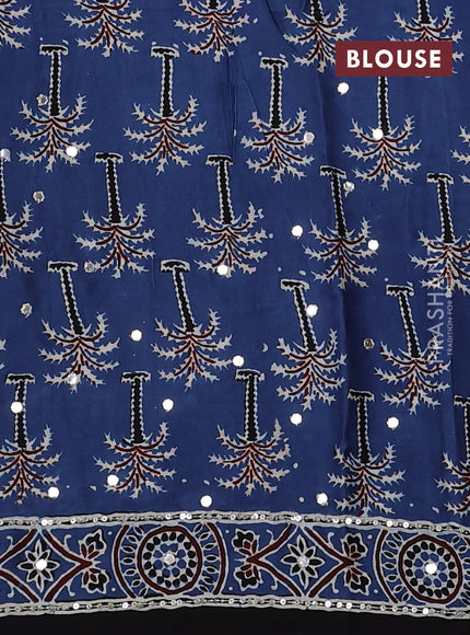 Modal silk saree blue with allover ajrakh prints & sequin work and sequin embroidered work pallu
