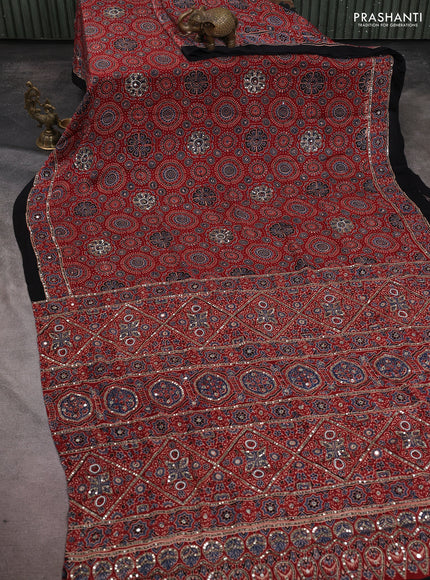 Modal silk saree maroon and black with allover ajrakh prints & sequin work and sequin embroidered work pallu