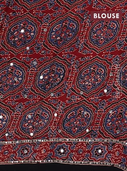 Modal silk saree maroon and black with allover ajrakh prints & sequin work and sequin embroidered work pallu