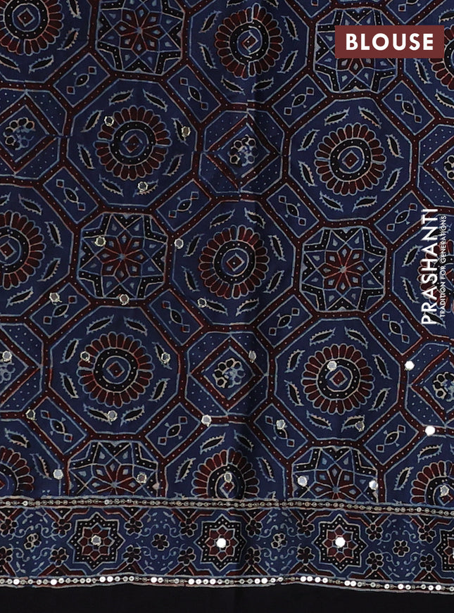 Modal silk saree indigo blue and black with allover ajrakh prints & sequin work and sequin embroidered work pallu