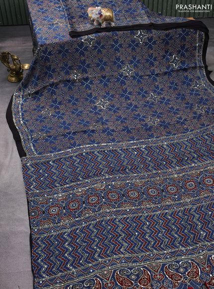 Modal silk saree blue and black with allover ajrakh prints & sequin work and sequin embroidered work pallu