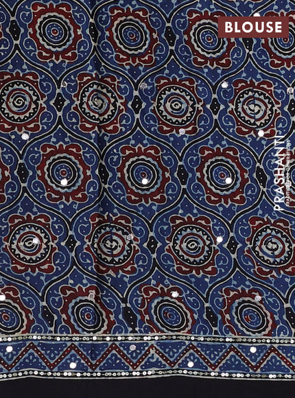 Modal silk saree blue and black with allover ajrakh prints & sequin work and sequin embroidered work pallu
