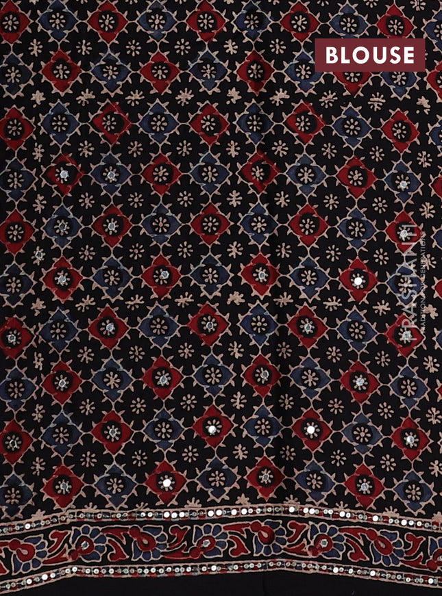 Modal silk saree black with allover ajrakh prints & sequin work and sequin embroidered work pallu