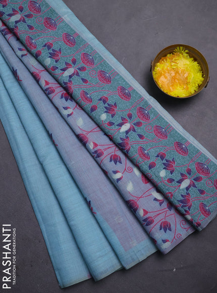 Jamdhani cotton saree teal blue and pink with thread woven buttas and jamdhani pallu