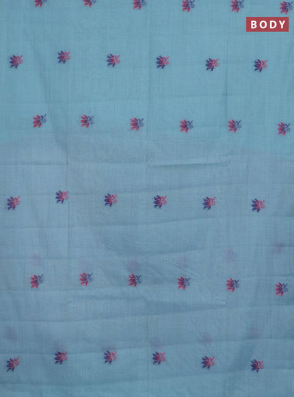 Jamdhani cotton saree teal blue and pink with thread woven buttas and jamdhani pallu