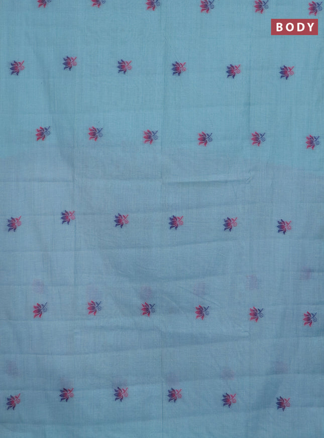 Jamdhani cotton saree teal blue and pink with thread woven buttas and jamdhani pallu