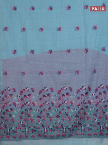 Jamdhani cotton saree teal blue and pink with thread woven buttas and jamdhani pallu
