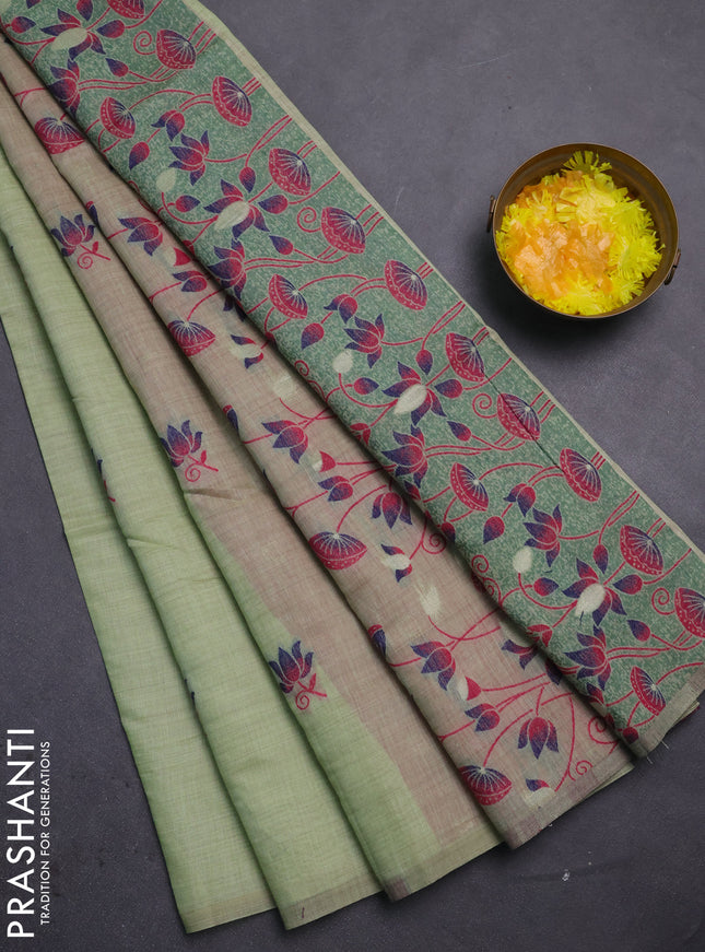 Jamdhani cotton saree pista green and maroon with thread woven buttas and jamdhani pallu