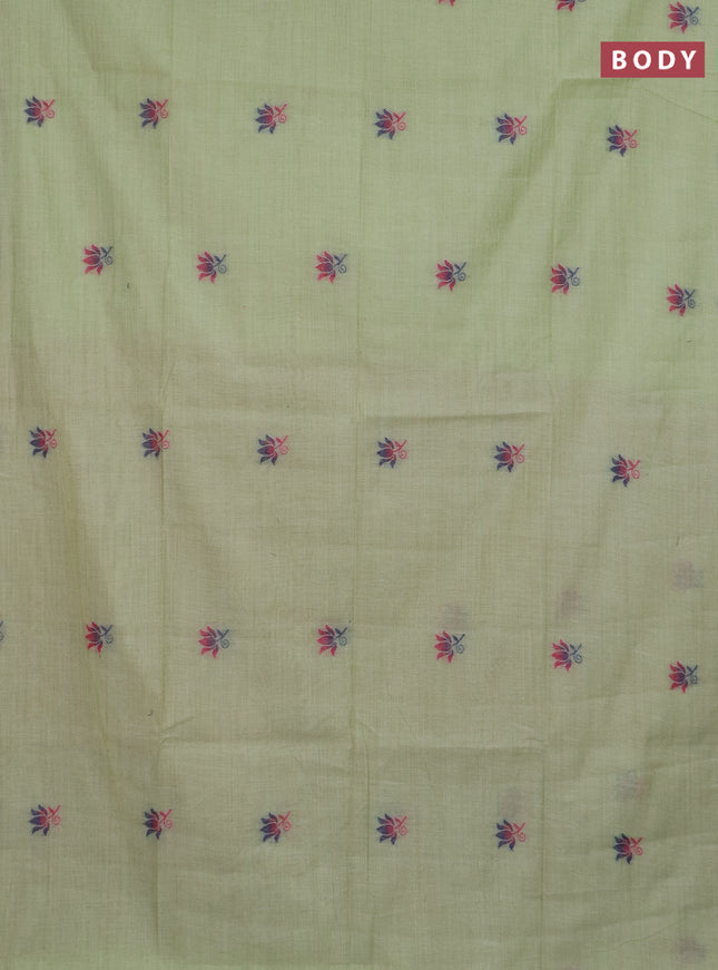 Jamdhani cotton saree pista green and maroon with thread woven buttas and jamdhani pallu