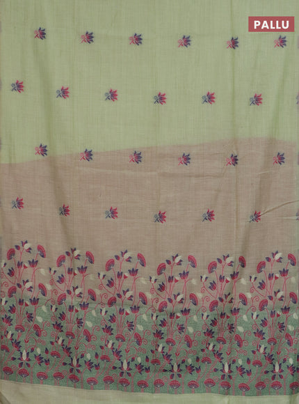 Jamdhani cotton saree pista green and maroon with thread woven buttas and jamdhani pallu