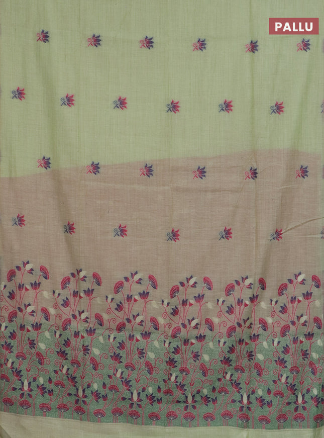 Jamdhani cotton saree pista green and maroon with thread woven buttas and jamdhani pallu