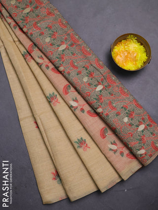 Jamdhani cotton saree sandal and red with thread woven buttas and jamdhani pallu