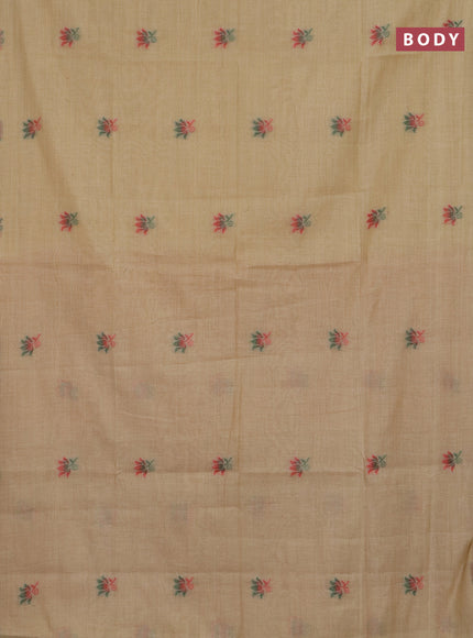 Jamdhani cotton saree sandal and red with thread woven buttas and jamdhani pallu