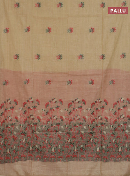Jamdhani cotton saree sandal and red with thread woven buttas and jamdhani pallu