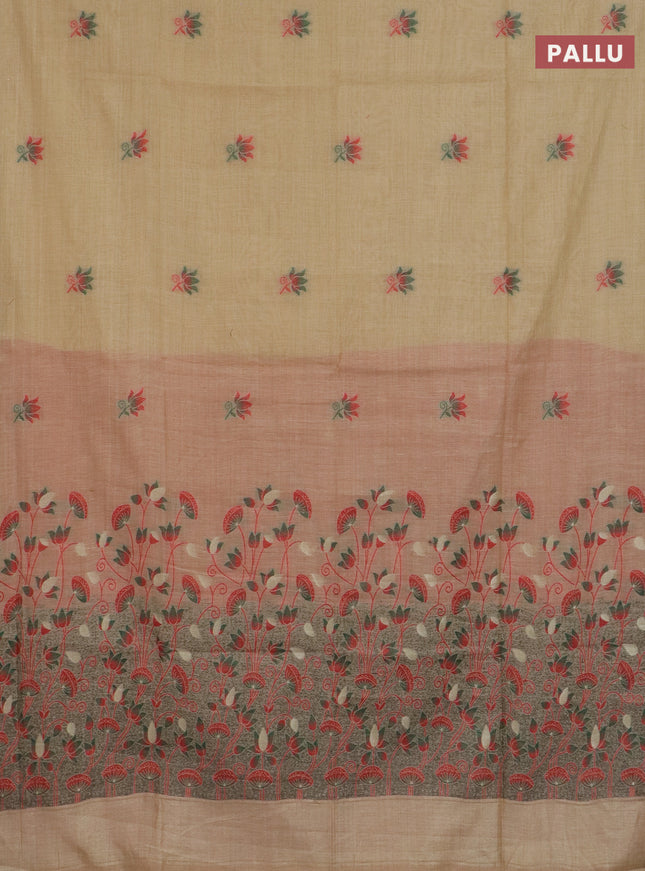 Jamdhani cotton saree sandal and red with thread woven buttas and jamdhani pallu