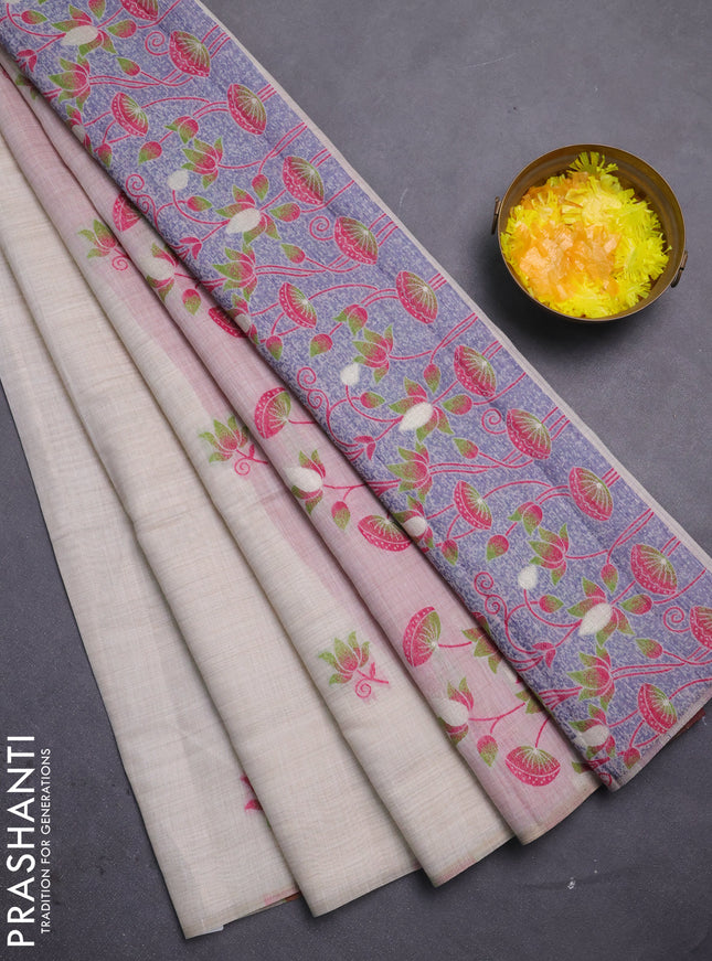 Jamdhani cotton saree beige and maroon with thread woven buttas and jamdhani pallu