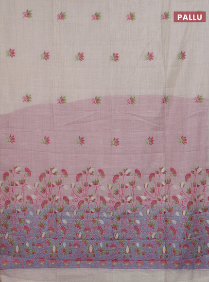 Jamdhani cotton saree beige and maroon with thread woven buttas and jamdhani pallu