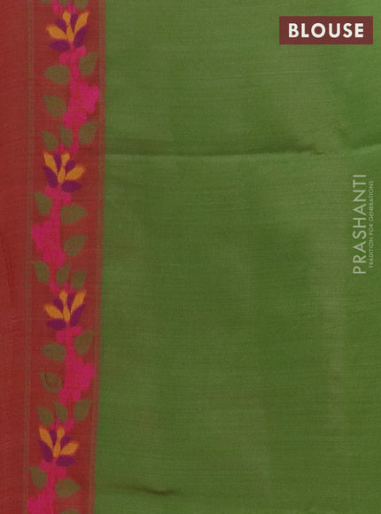 Jamdhani cotton saree rust shade and light green with thread woven buttas and jamdhani pallu