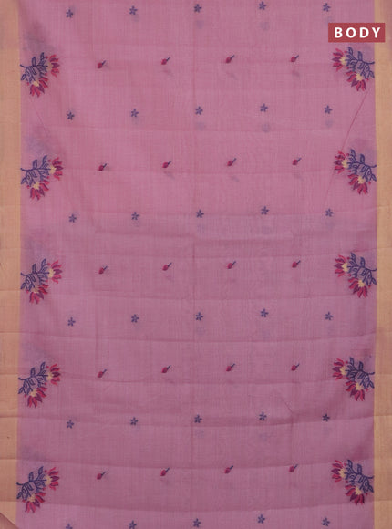 Jamdhani cotton saree pastel pink and navy blue with allover thread woven buttas and jamdhani pallu