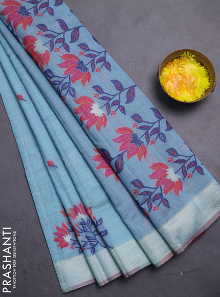 Jamdhani cotton saree teal blue and navy blue with allover thread woven buttas and jamdhani pallu