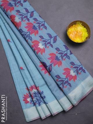Jamdhani cotton saree teal blue and navy blue with allover thread woven buttas and jamdhani pallu