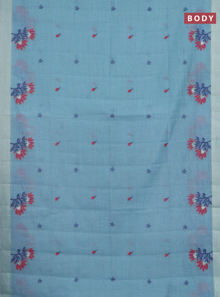 Jamdhani cotton saree teal blue and navy blue with allover thread woven buttas and jamdhani pallu