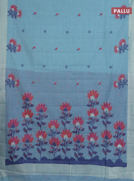 Jamdhani cotton saree teal blue and navy blue with allover thread woven buttas and jamdhani pallu