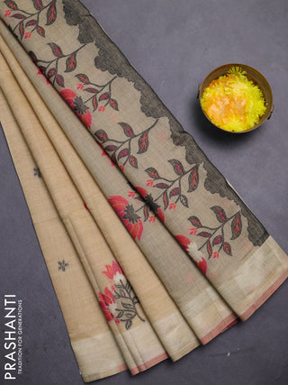 Jamdhani cotton saree sandal and black with allover thread woven buttas and jamdhani pallu