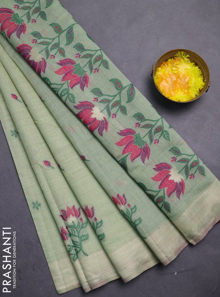 Jamdhani cotton saree pista green and green with allover thread woven buttas and jamdhani pallu