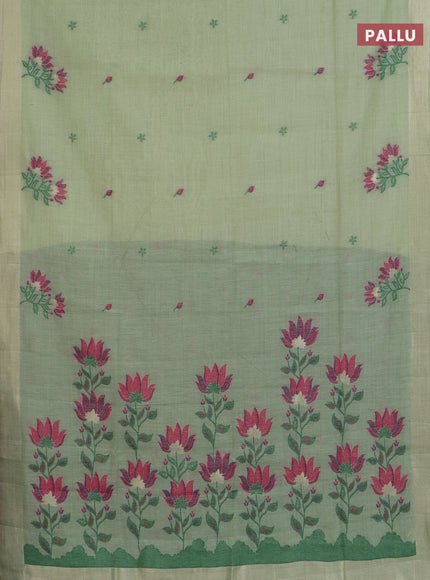 Jamdhani cotton saree pista green and green with allover thread woven buttas and jamdhani pallu