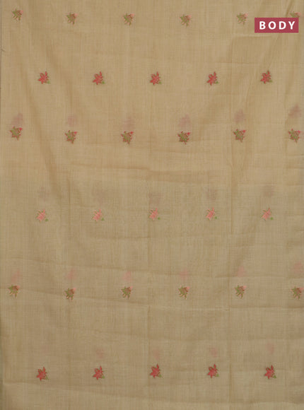 Jamdhani cotton saree sandal and light green with allover thread woven buttas and jamdhani pallu
