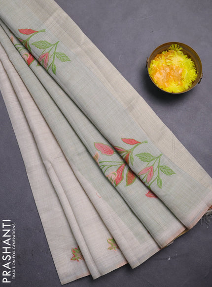 Jamdhani cotton saree beige and light green with allover thread woven buttas and jamdhani pallu