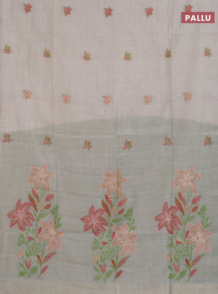 Jamdhani cotton saree beige and light green with allover thread woven buttas and jamdhani pallu