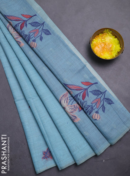 Jamdhani cotton saree teal blue and navy blue with allover thread woven buttas and jamdhani pallu