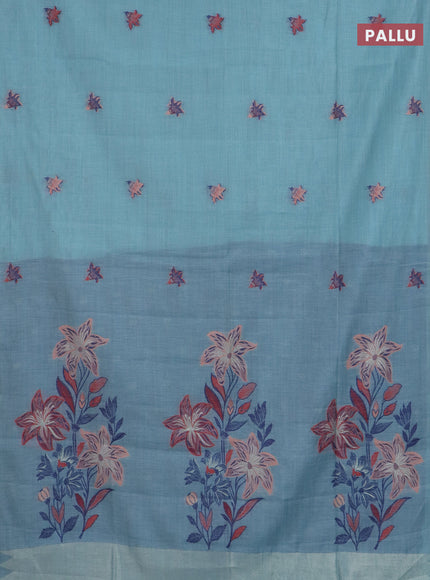 Jamdhani cotton saree teal blue and navy blue with allover thread woven buttas and jamdhani pallu