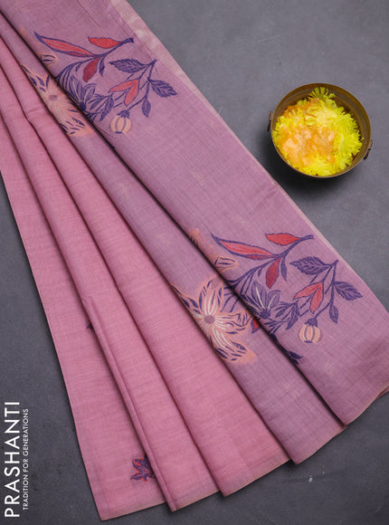 Jamdhani cotton saree mauve pink and navy blue with allover thread woven buttas and jamdhani pallu