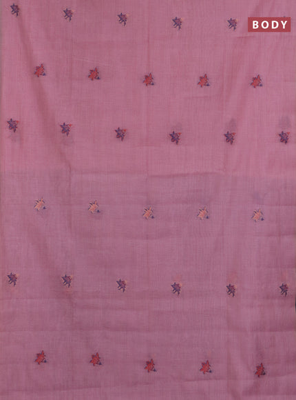 Jamdhani cotton saree mauve pink and navy blue with allover thread woven buttas and jamdhani pallu