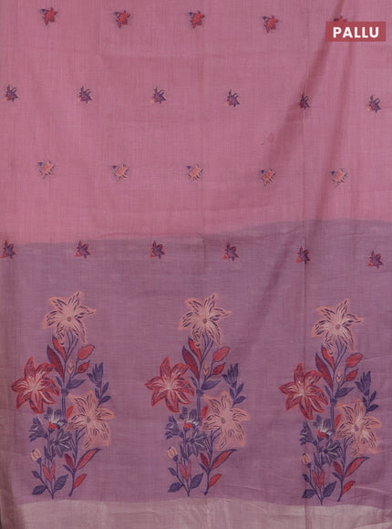 Jamdhani cotton saree mauve pink and navy blue with allover thread woven buttas and jamdhani pallu