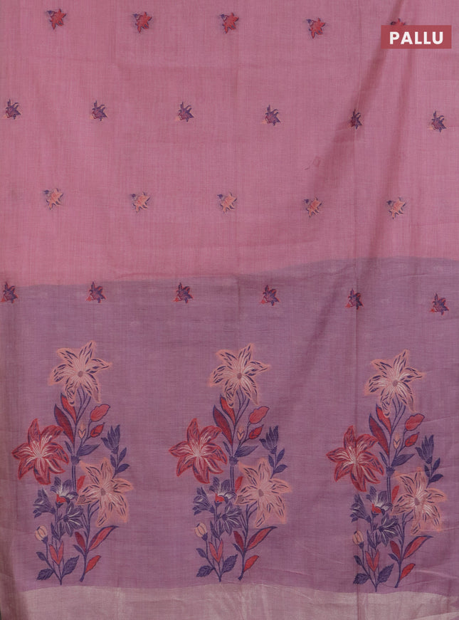 Jamdhani cotton saree mauve pink and navy blue with allover thread woven buttas and jamdhani pallu