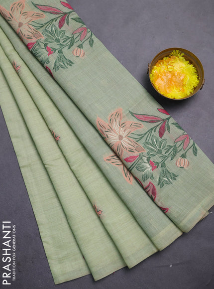 Jamdhani cotton saree pista green and green with allover thread woven buttas and jamdhani pallu
