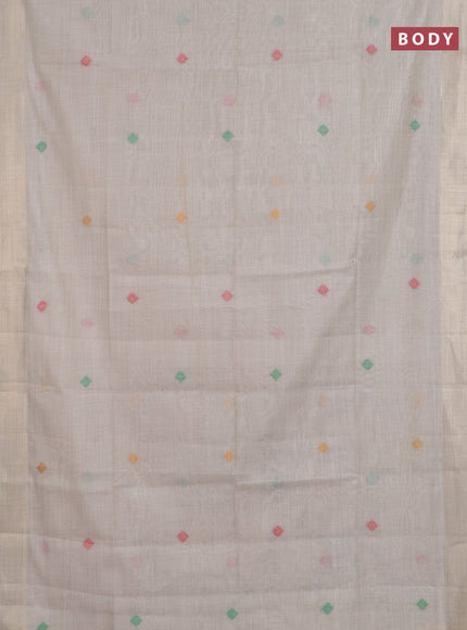 Jamdhani cotton saree beige with thread woven buttas and jamdhani pallu