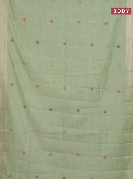 Jamdhani cotton saree pista green with thread woven buttas and jamdhani pallu