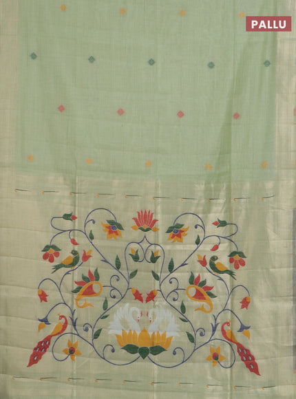 Jamdhani cotton saree pista green with thread woven buttas and jamdhani pallu