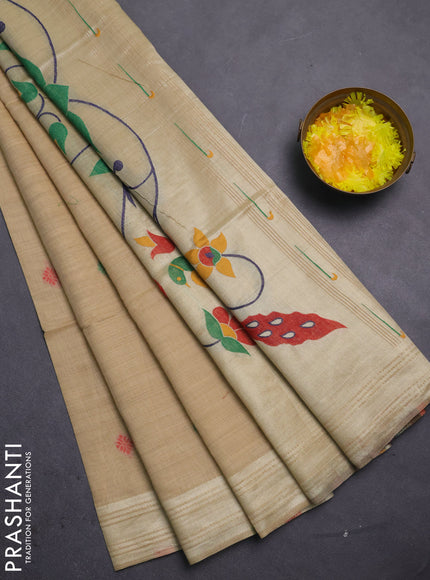 Jamdhani cotton saree sandal with thread woven buttas and jamdhani pallu