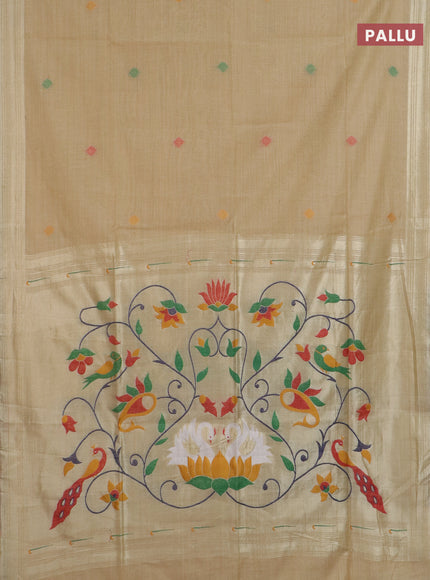 Jamdhani cotton saree sandal with thread woven buttas and jamdhani pallu