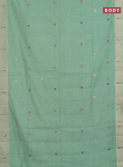 Jamdhani cotton saree pista green and red with thread & zari woven buttas and jamdhani pallu